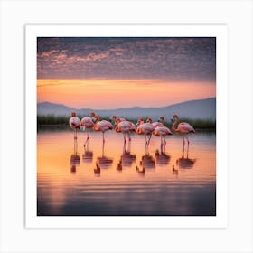 Flamingos At Sunset art print 4 Art Print