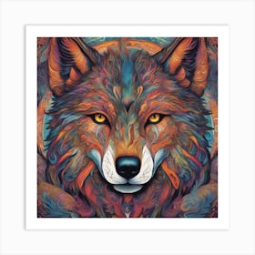 A Psychedelic Representation Of A Wolf S Face, With Vibrant Colors And Intricate Patterns Art Print