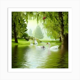 Swans In The Lake Photo Art Print