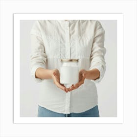 Woman Holding Jar Of Milk Art Print