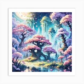 A Fantasy Forest With Twinkling Stars In Pastel Tone Square Composition 251 Art Print