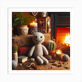 Stuffed Doll In The Fireplace Art Print