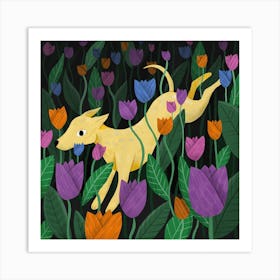 Sighthound Whippet Greyhound Dog In Field of Tulips Art Print