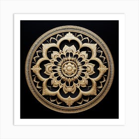 Golden Mandala On Black Background Art Print