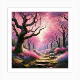 Cherry blossom forest in spring Art Print