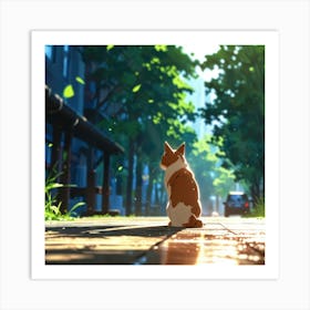 Cat On A Sidewalk Art Print