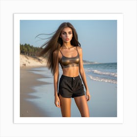 Beautiful Young Woman On The Beach 1 Art Print