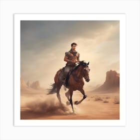 Man Riding A Horse In The Desert Art Print
