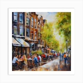 Amsterdam Cafes.Amsterdam city.summer. Cafes. Passersby, sidewalks. Oil colors. 14 Art Print