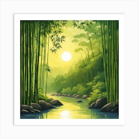 A Stream In A Bamboo Forest At Sun Rise Square Composition 95 Art Print