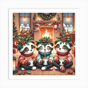 Christmas Panda Bears Art Print