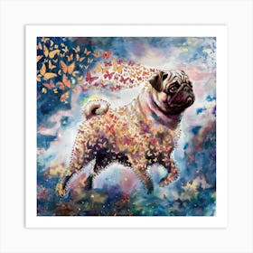 Pug With Butterflies Art Print