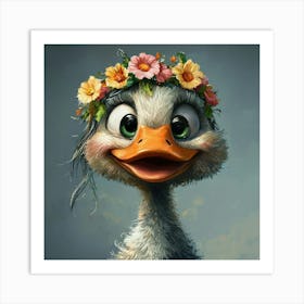 Duck With Flower Crown Affiche