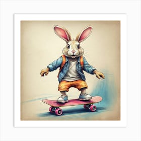 Rabbit On Skateboard 1 Art Print