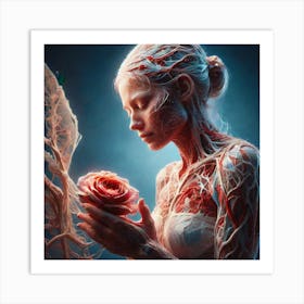 Woman Holding A Rose Art Print