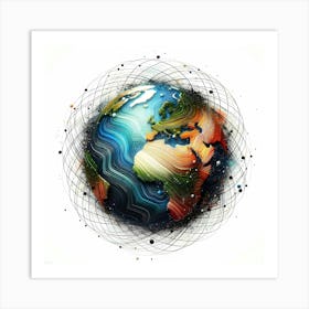 Earth Globe - Abstract Line Art Illustration 37 Art Print