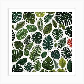 Sticker Different Types Of Leaves Monstera Fern Maple Etc Art Print