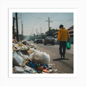 Garbage Man Walking On The Street Art Print