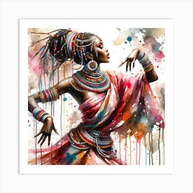Watercolor African Dancer #1 Art Print