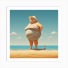 Old Lady On The Beach 1 Art Print