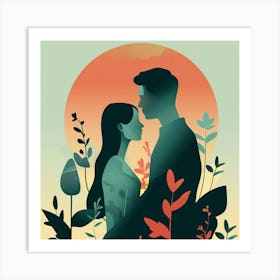 Couple In Love At Sunset Art Print