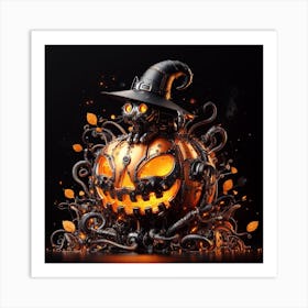 Full Metal Halloween Pumpkin & Black Cat Art Print