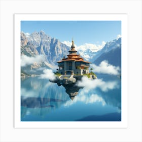 Floating Monastery Above A Crystal Lake Art Print