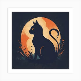 Cat In The Moonlight Art Print