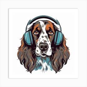 English Setter with Headphones Art Print