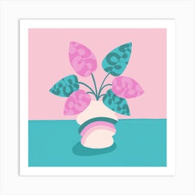 Pink And Blue Flowers In A Vase Art Print