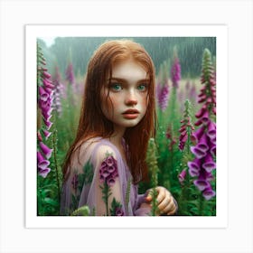 Portrait Of A Girl In The Rain Art Print