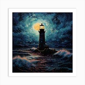 Lighthouse At Night Art Print