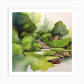 Watercolour Of A Garden Art Print