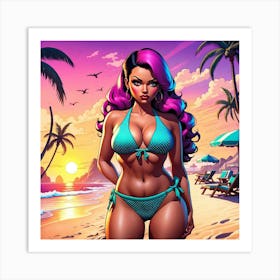 Beach Girl In Bikini Art Print