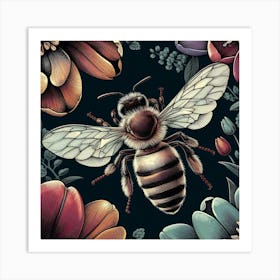 Bees And Flowers Art Print