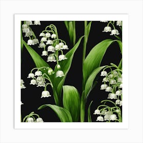 Rustic May Birth Flower Lily Of The Valley Black Green 2 Art Print