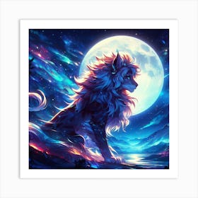 Lion In The Moonlight Art Print