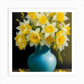 Daffodils In A Blue Vase 3 Art Print