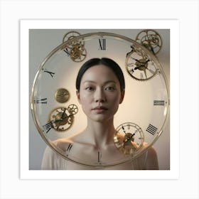 Asian Woman With A Clock Art Print