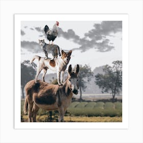 Cat On A Donkey Art Print