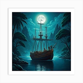 Pirate Ship At Night 1 Art Print