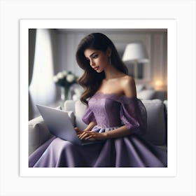 Beautiful Woman Using Laptop 3 Art Print