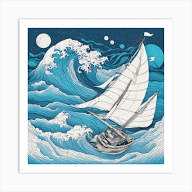 Sailboat On The Waves Art Print