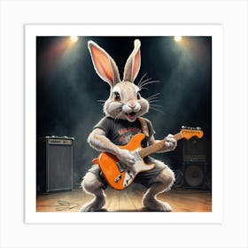 Rabbit Playing Guitar Art Print