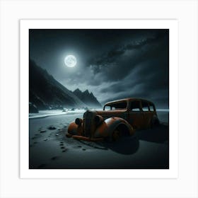 Abandoned Car In The Sand Art Print