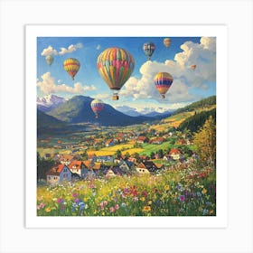 Hot Air Balloons In The Swiss Alps Art Print