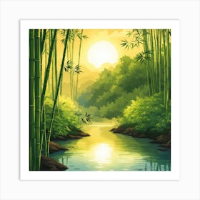 A Stream In A Bamboo Forest At Sun Rise Square Composition 322 Art Print