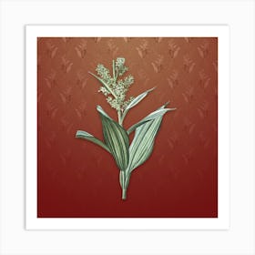 Vintage False Helleborine Botanical on Falu Red Pattern Art Print