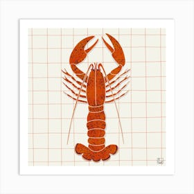 Lobster On Checkered Tablecloth Square Art Print