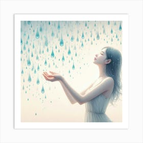 Rain Drops Falling On A Girl Art Print